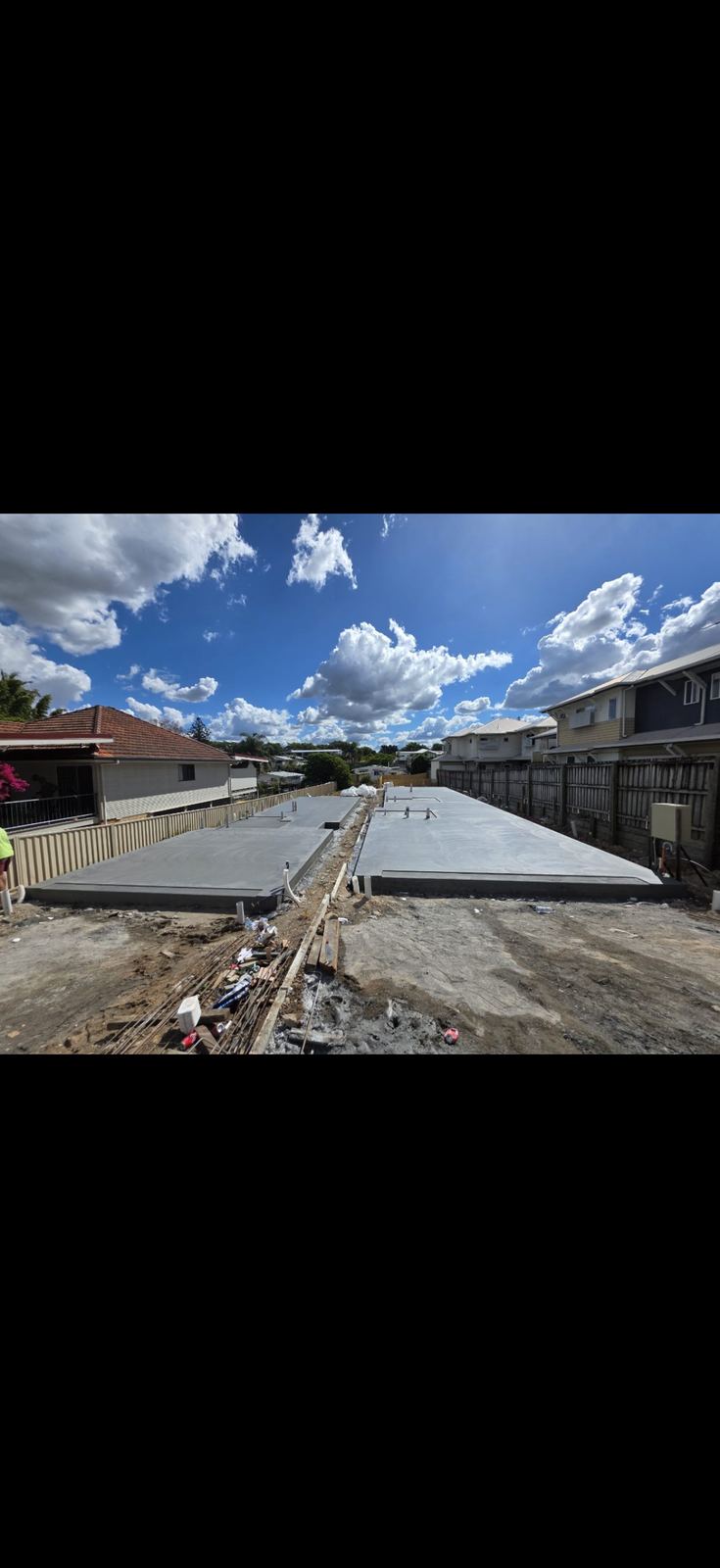 Aerial view of twin house slabs poured side by side
