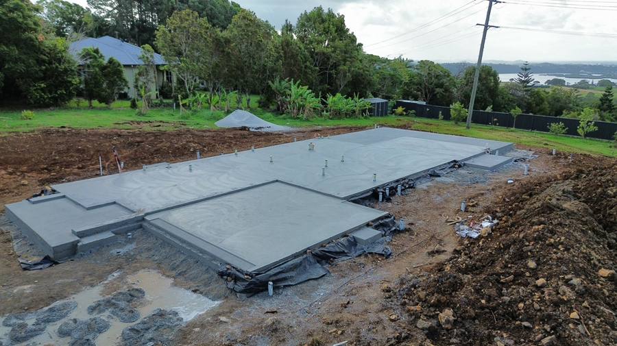 Aerial view of house slab formwork and pour
